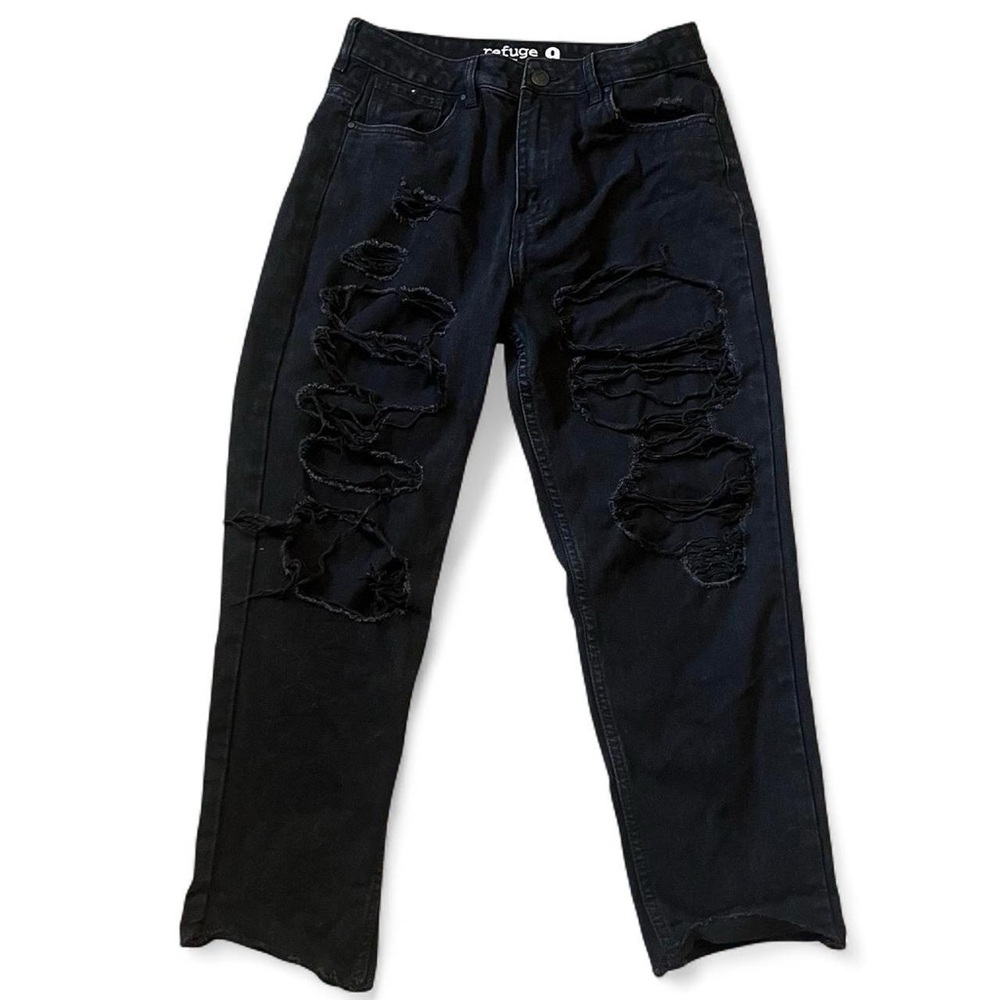 Refuge Mom Jeans High Waisted Black Torn Distressed Women Junior Size 9